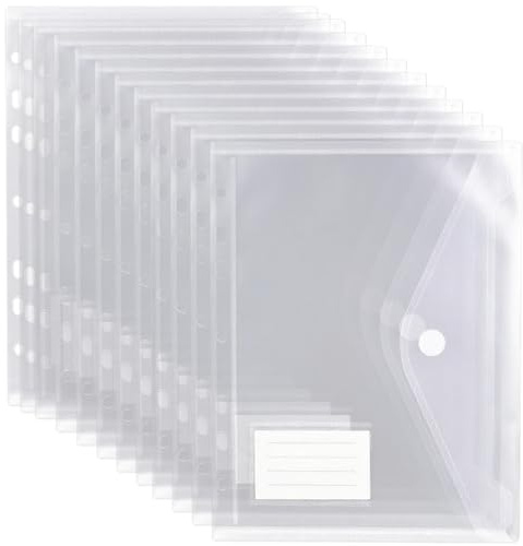 Foonary 12 carpetas rápidas A5, 22,8 x 18 cm, plástico estable, 7 agujeros, impermeable, bolsillos transparentes con cierre de , bolsillo para etiquetas, carpeta de documentos para organizar