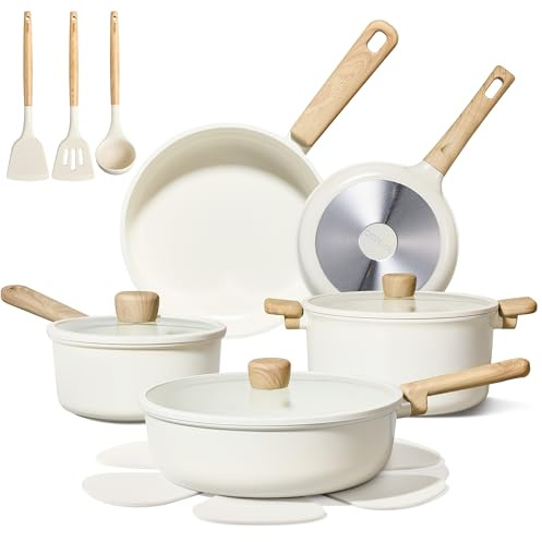 CAROTE 16pcs Ceramic Cookware Sets, Pots and Pans Set Non Stick, Healthy Cookware Set, Induction Kitchen Pots and Pans, PFAS/PFOA Free