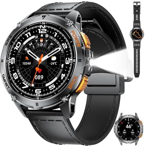 LIGE Montre Connectée Homme avec Appels Bluetooth, Torche LED/Boussole/Baromètre/Altimètre/GPS Smartwatch, 110+ Modes Sportifs, 1.43 AMOLED/Fréquence Cardiaque/Sommeil pour Android iOS, Noir