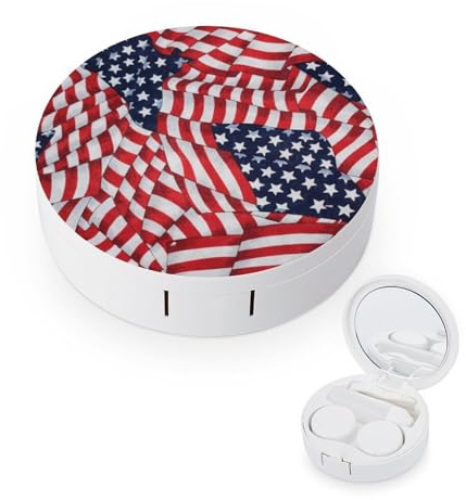 fkgvwo Contact Lens Container Vintage American Flag Travel Contact Lens Box with Mirror Tweezers Solution Bottle