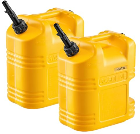 VEVOR Bidon Essence 19 L Bidon Carburant Lot de 2 avec Bec Verseur, Graduation Transparente, Débit Maximal 15 L/min, Réservoir Essence Portable pour Plupart des Voitures, Motos, UTV, Tracteurs, Jaune