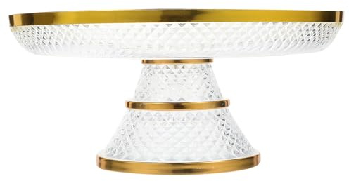 MOLUCKFU Présentoir à Gâteaux en Acrylique Transparent Bord Doré Plateau sur Pied Diamanté Résistant à L'Usure Plat à Dessert Élégant pour Fruits Snacks et Pâtisseries Cuisine