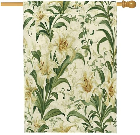 Banderas de casa de flores de lirio de día de primavera de 28 x 40 pulgadas de doble cara para exteriores, banderas verticales estándar de lona para el hogar, decoración estética de patio delantero y