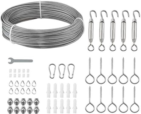 VEVOR Corda a Filo da Costruzione da 2 mm, Lunghezza 35,1 m, Cavo in Acciaio Inossidabile 304, Resistenza alla Rottura 2 KN, Struttura a 7 x 7 Fili, per Tralicci da Giardino, Luci a Stringa