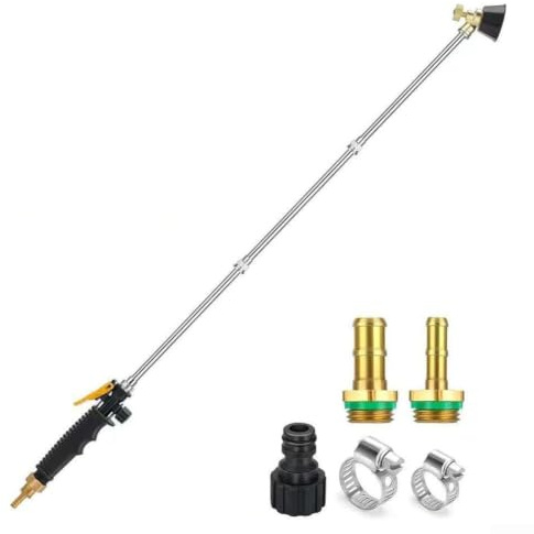 Tidgel Varita rociadora de jardín ajustable de acero inoxidable con tipos de boquilla, lanza de riego de largo alcance para manguera que se adapta a barras de latón de 1/4 pulgadas 3/8 pulgadas (147