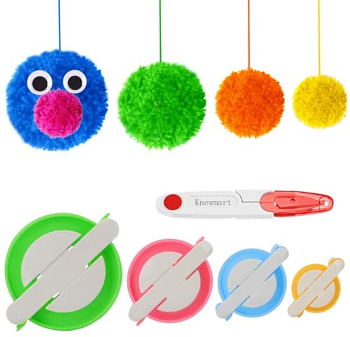 Knewmart Pompom Maker,4 Größen Bommel Maker Groß Set Fluff Kugel Weber DIY Handwerk Pompom Making Kit für Anfänger + 1PCS Schere (5)