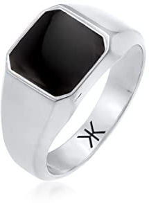 Kuzzoi Siegelring Herrenring Achteck mit Emaille Schwarz in 925 Sterling Silber massiv, 10 mm breit, Klassischer Herren Silberring, Ring für Männer poliert in der Ringgröße 58, 0610882720_58