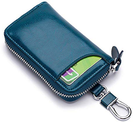 Leather Car Keychain Key Holder Key Wallet, Key Holder Wallet, Multi-Functional Zipper Key Case Wallet 6 Colors for Choice