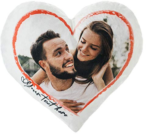 Ferocity Personalisiertes FOTOGESCHENK Plüsch Kissen in Herzform mit Füllung und eigenem Foto (35 x 40 cm) | Fotokissen mit Deinem Photo Bedrucken | Geburtstag, Valentinstag [091]