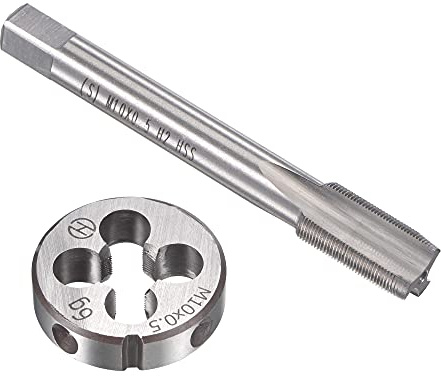 sourcing map M10 x 0,5 mm metrisches Gewindeschneider-Set, Maschinengewindebohrer mit rundem Gewindeschneider, Gewindebohrer und Schneideisen-Set für Mutterschrauben, Bolzen, Gewindereparatur