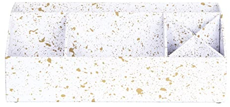 BIGSO ELISA Schreibtisch Organizer – Aufbewahrungsbox mit 4 Fächern – Schreibtischablage für Zettel, Büroklammern, Stifte & Kleinteile – Sortierkasten aus Faserplatte und Papier – gold gesprenkelt