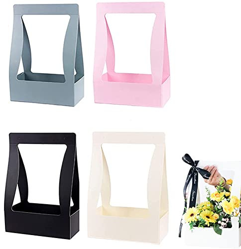 4 Piezas Caja de Flores de Kraft, Caja de Flores Plegable Portátil, Bolsa de Embalaje de Ramo, Impermeable Reutilizable, para Fiestas, Bodas, Cumpleaños, San Valentín, Decoración del Hogar
