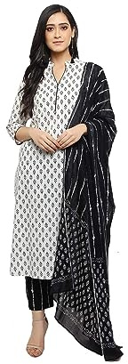 Kurtis set para mujer, túnica de algodón o rayón kurta con palazzo pantalones indios fiesta desgaste, Color negro y dorado, M