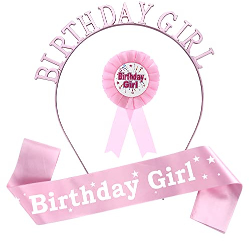 Abeillo Geburtstag Mädchen, Geburtstag Krone und Schärpe, Birthday Girl Krone für Geburtstag Geschenk, Mädchen Geburtstag Party Deko (Rosa)