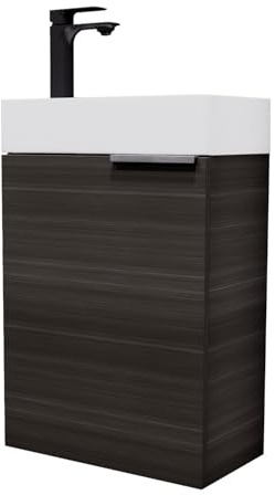 Planetmöbel Waschtisch mit Unterschrank 40 cm, Wasserhahn Bad | Badmöbel Set mit Waschbecken für kleine Bäder anthrazit, Soft-Close, Armatur Badezimmer schwarz matt, Gäste Bad & WC