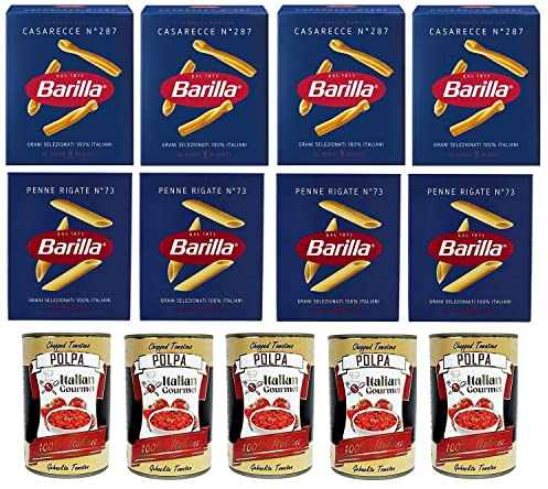 4 x Barilla Casareccia 500G + 4 x Barilla Penne Rigate e Italian Gourmet Polpa di pomodoro, pasta de tomate finamente picada, 5 x 400 g
