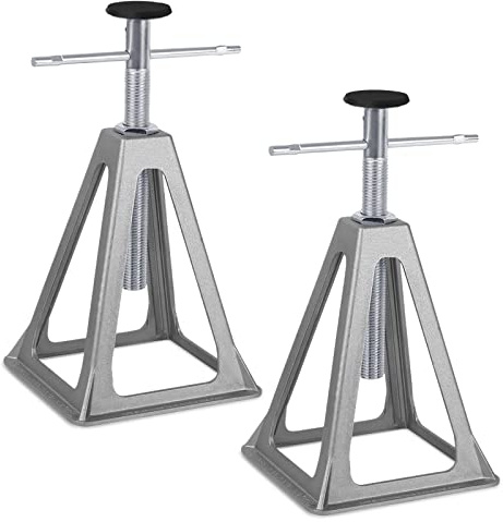 XMTECH 4 Stück Caravan Stützbock Alu höhenverstellbar bis 1000kg pro Stütze | Stabile Aluminium-Stahl-Ausführung, Bodenschutz durch Schutzkappen, einfache Höhenanpassung, für Caravan Camping und Trailer