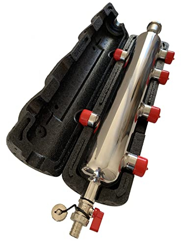 AQUA HEATING Hydraulische Weiche, Schlammabscheider 6x1 2x½ GW GZ, 10 bar | Rostfreier Stahl, gedämmt, Entlüfter, Abflussventil, Kupplungskörper-Set für Heizungsanlage
