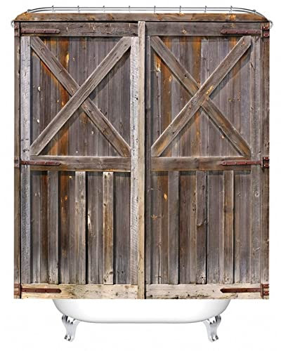 Hoisy Haken Duschvorhang, Duschvorhang Natur Alte Holztür Braun Größe 180X200CM Schnell Trocknend Polyestergewebe Badezimmerzubehör