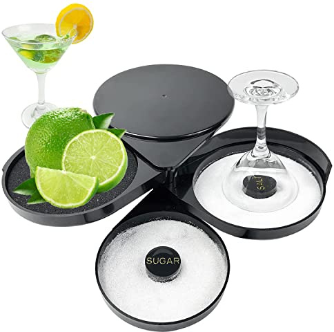 3-Tier Glass Rimmer with Rotating Trays for Cocktails and Margaritas | Separate Salt, Sugar And Lime Juice Compartments, Easy Access, Compact Bar Setup, Ideal For Parties And Drink Stations
