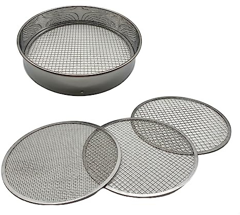 Soil Sifter Set with 3 Sieve Meshes for Rock and Sand - Stainless Steel
