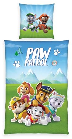 Herding Bettwäsche-Set, Paw Patrol, Kopfkissenbezug 80 x 80 cm mit Reißverschluss und Wende-Motiv, Bettbezug 135 x 200 cm, Mit Reißverschluss, Leuchtet im Dunkeln, 100% Baumwolle/Renforcé