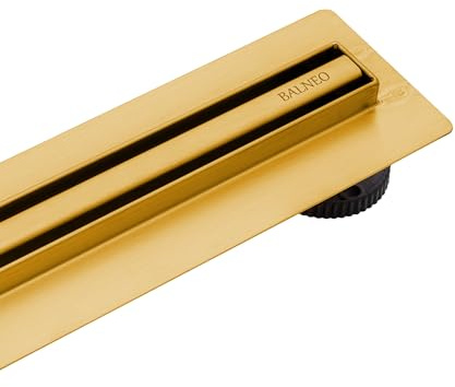 Balneo Slim & Low Proline Gold Duschrinne 70 cm, Edelstahl AISI 304, Gold | Edelstahl AISI 304, Panel 14 mm, Einbautiefe ab 57 mm, 49 l/min, Schmutzfangsieb, 10 J. + 2 J. Beschichtung