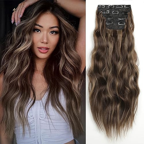 YDDM Hair Extensions Clip In Extensions Wellige Haarverlängerung Mit Clips Voller Kopf Wie Echthaar Haarextension Clips Günstig Clip Extensions Synthetisches Haarteil Für Frauen(24Zoll,4PCS)