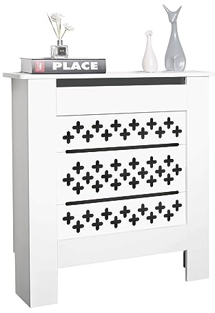 Meerveil Radiator Cover, Cabinet MDF Cross Slat Modern Design White Decorative for Living Room Bedroom, Small, ‎D19 x W78 x H82 cm