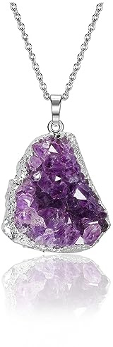 GEHECRST Damen Amethyst Druse Halskette Kristall Kette | Natürliche Kristallcluster Anhänger mit Kette Heilsteine Anhänger Glücksbringer Schmuck für Frauen Mädchen