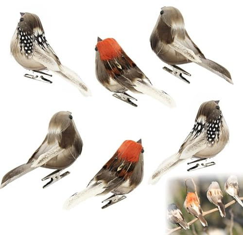 ShengBiLong 6 Stück Künstliche Federvögel, Künstliche Vögel，Feder Vogel Modell, Deko Vögel Mit Clip, Osterfiguren Mini Vogel Dekofigur, Miniatur Ornamente Hochzeit Dekoration