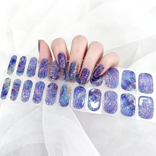Ceboic UV Gel Nagelfolien - Selbstklebende Nagellack Streifen - Halbgehärtete Nail Stickers French Wraps für Finger & Fußnägel (Blau Sternenhimmel)