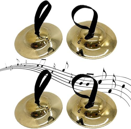 WJRQD 2 Paar Fingerbecken aus Messing, Fingerzimbeln - Handtrommeln mit elastischen Bändern für Musikinstrumente - Bauchtanz und Rhythmus-Maker für Tänzer auf Partys.