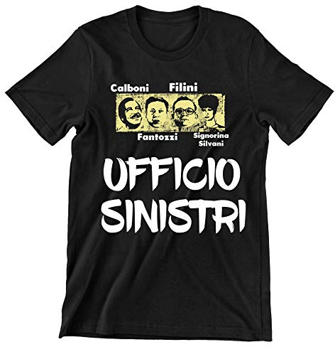 Incidiamo T-Shirt Uomo Film Cult Ugo Ufficio Sinistri - Calboni - Filini - Signora Silvani - Film Cult Italiani - Maglietta Manica Corta Nera Taglia M