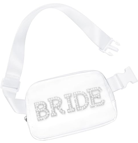 Lamyba Bride Gifts, Bachelorette Gifts for Bride Fanny Pack, Bride to be Gifts, Bride Purse for Bachelorette Party Wedding Day Engagement Honeymoon, Pearl Bride Belt Bag White