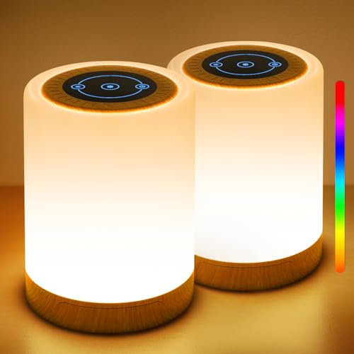 REYLAX Lampe de Chevet Tactile Lot de 2, Veilleuse Enfant Pour Chambre Salon, Lampe Tactile Dimmable avec Mode Chaud et RVB Couleurs Changement, Rechargeable Veilleuse Adulte avec Minuteur