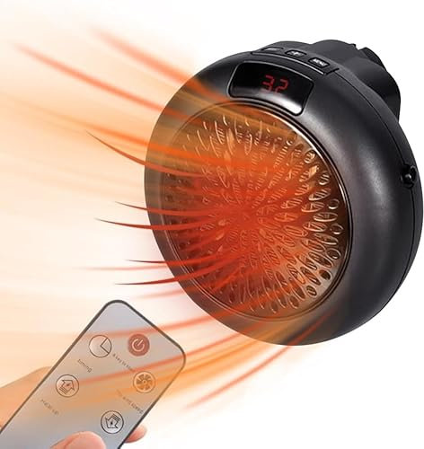 Mini Heizlüfter Steckdose, 900W Steckdosen Heizung, Heizlüfter Steckdose mit Fernbedienung, Portable PTC Keramik Steckdosenheizung Bad, Steckdosen Heizlüfter Wandmontage für Badezimmer, Schwarz