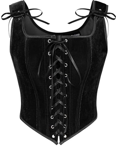 SCARLET DARKNESS Corsé Renacentista para Mujer Top Vintage con Cordones Medieval de Terciopelo Bustier, Negro, 42