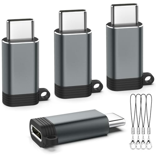 TiMOVO Adaptador Lighting a USB-C, 4 PCS, Gris | Con Correa de Metal Antipérdida, Carga Rápida y Transferencia de Datos, Compatible con Teléfonos/Ordenadores Tipo C