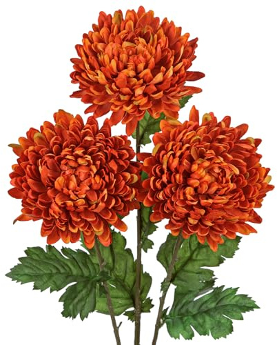 Arborus 3 Stück Künstliche Chrysantheme Künstliche Blumen für Vase | Kunstzweige mit Blüten Blumenarrangement Dekoblumen Fake Blume für Tisch Regal Fensterbank Bouquet zum Basteln im Zimmer Büro