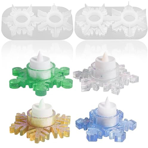 IETWATE 2 Stück Silikonform Schneeflocke, DIY-Gießformen für Kerzenhalter, Winter-Home-Dekoration für Weihnachten