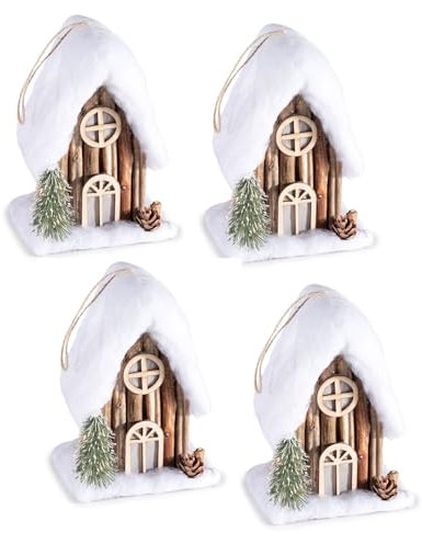 Gruppo Maruccia - Casetta Innevata in Legno e Pelo - Decorazione Natalizia da Appendere o Appoggiare - Altezza 17,5 cm