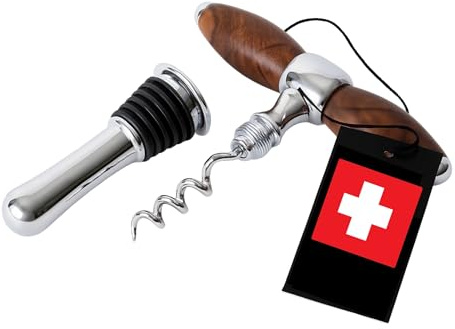 PAVLOVA’S Schweizer Korkenzieher & Flaschenverschluss Set 2-in-1 aus Walnussholz – Edelstahl – Vintage Design – Sicherer Flaschenverschluss – Geschenkbox – 10 Jahre Garantie – Limitierte Edition