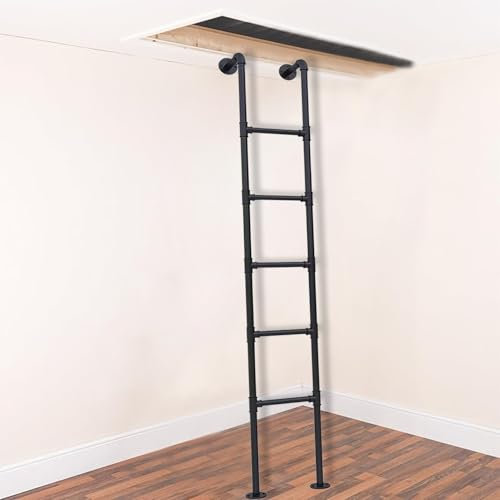 Strapazierfähige 2,4 m lange schwarze Metall-Feuerleiter für Kellerfenster, Brunnen, 150 kg Tragkraft.