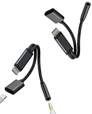 WASRUYI - Adaptador Lightning a Jack 3,5 mm (Lotde2) para iPhone 14 13 Promax Dual Audio Cargador Auxiliar Cable Splitter para iPad Auriculares Conector para Apple Teléfono AUX