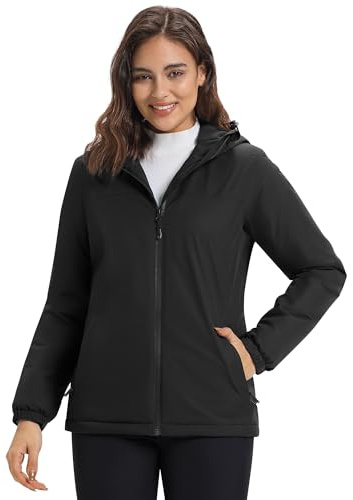 33,000ft Women's Waterproof Rain Jacket Ladies Warm Fleece Lined Functional Rain Coat Windbreaker with Hood for Spring Fall Winter Cycling Hiking Active