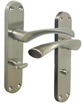 Epsom Door Handle Satin Nickel Twist Bathroom Door Handle Set Interior Latch Lever on Long Backplate (1 Pair of Handles)