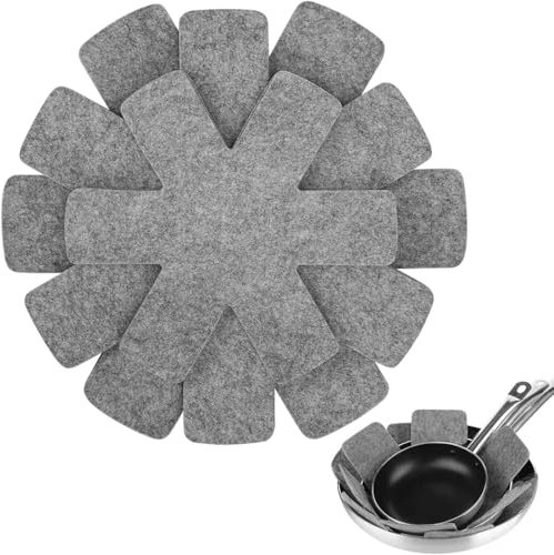 12 pezzi di protezioni per padelle, tappetino di protezione per il fondo delle padelle, 3 misure diverse, tappetino isolante in feltro antiscivolo per padelle, pentole e ciotole