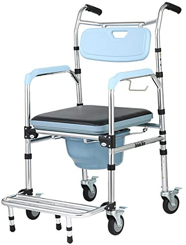 AYCDL Chaise De Douche Mobile, Chaise Percée De Toilette, Fauteuil Roulant, Frein À 4 Roues, Chaise De Toilette De Chevet Réglable en Hauteur pour Personnes Âgées Et Handicapée