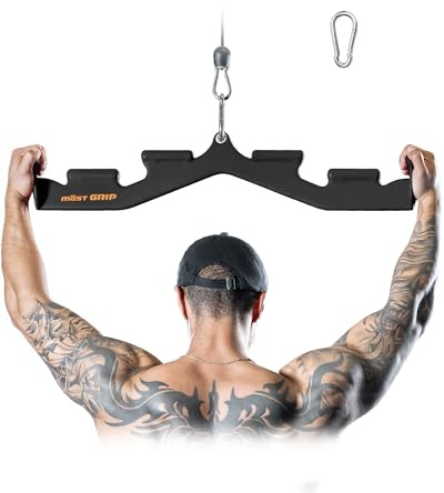Lat Pull Down Bar - 6 Ergonomic Handles, Neutral Grip Attachment for Whole Back Training, Wide Grip Bar for Home Gym Cable Machine (Midnight Black)